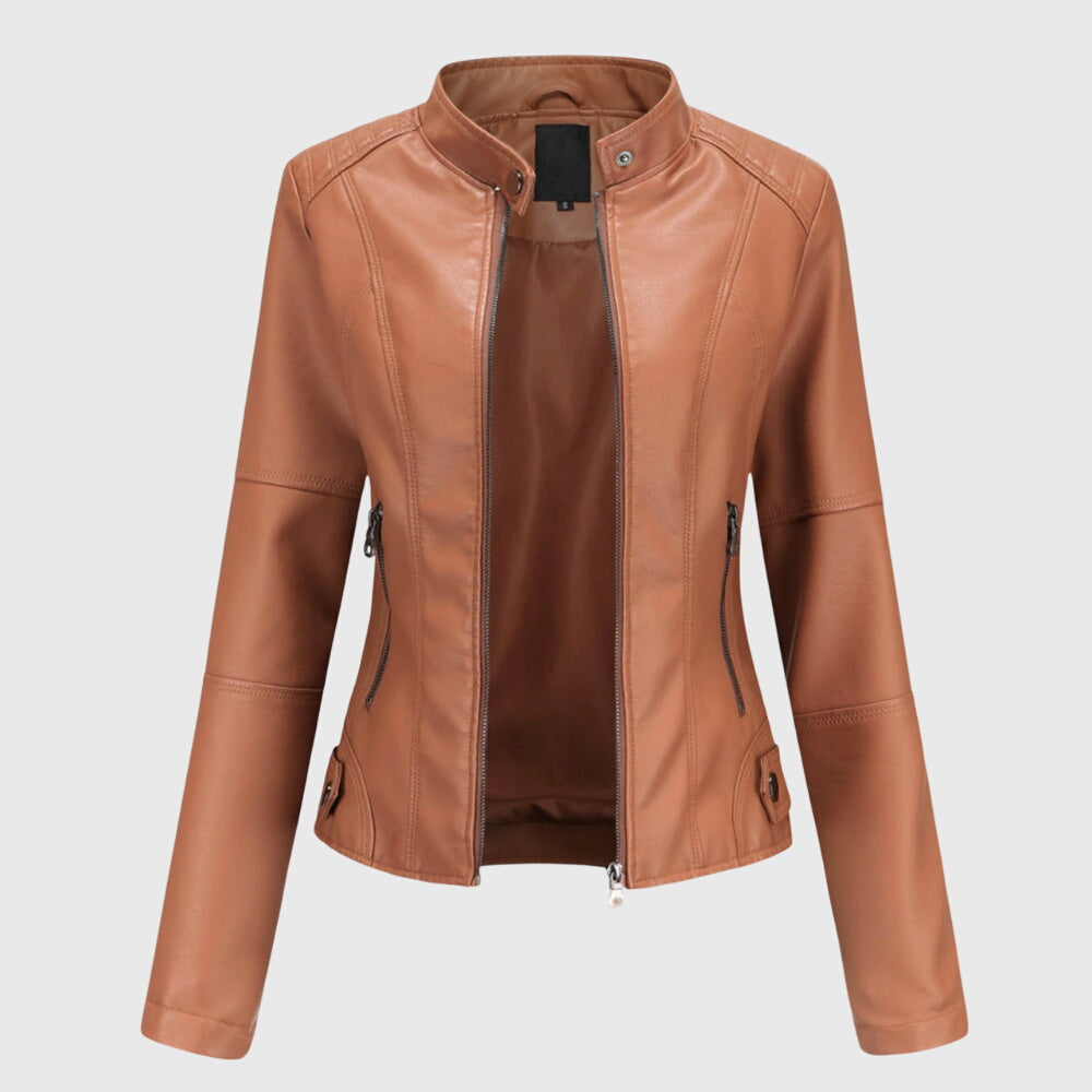 Women's Faux-Leather Jacket – Zipped Stand Collar