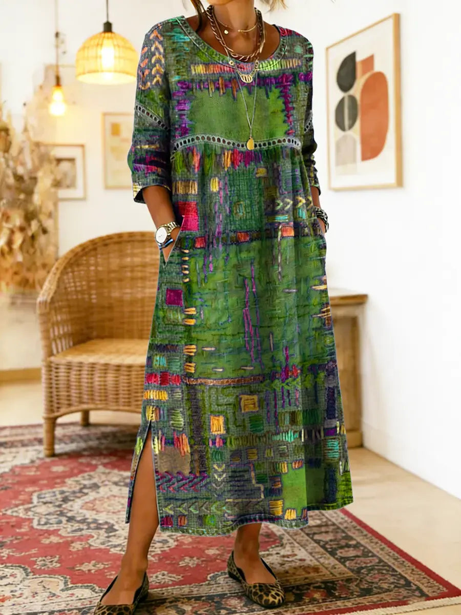 Women's Patchwork Denim Dress – Loose Denim Dress, Plus Sizes