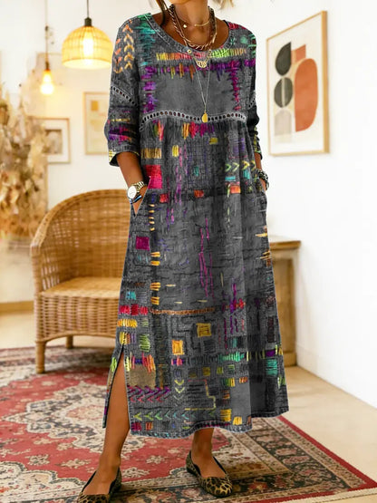 Women's Patchwork Denim Dress – Loose Denim Dress, Plus Sizes