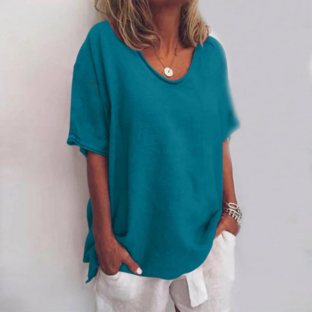 Women's Loose Long Sleeve Blouse – Light V-Neck Blouse
