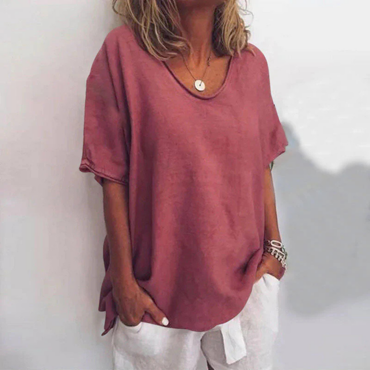 Women's Loose Long Sleeve Blouse – Light V-Neck Blouse