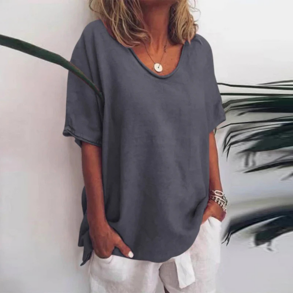 Women's Loose Long Sleeve Blouse – Light V-Neck Blouse