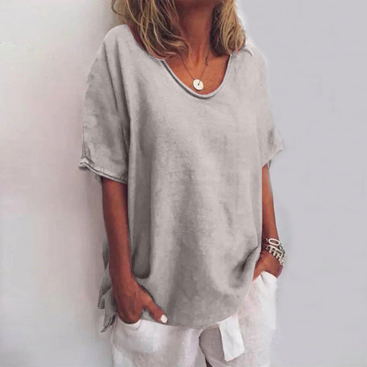 Women's Loose Long Sleeve Blouse – Light V-Neck Blouse