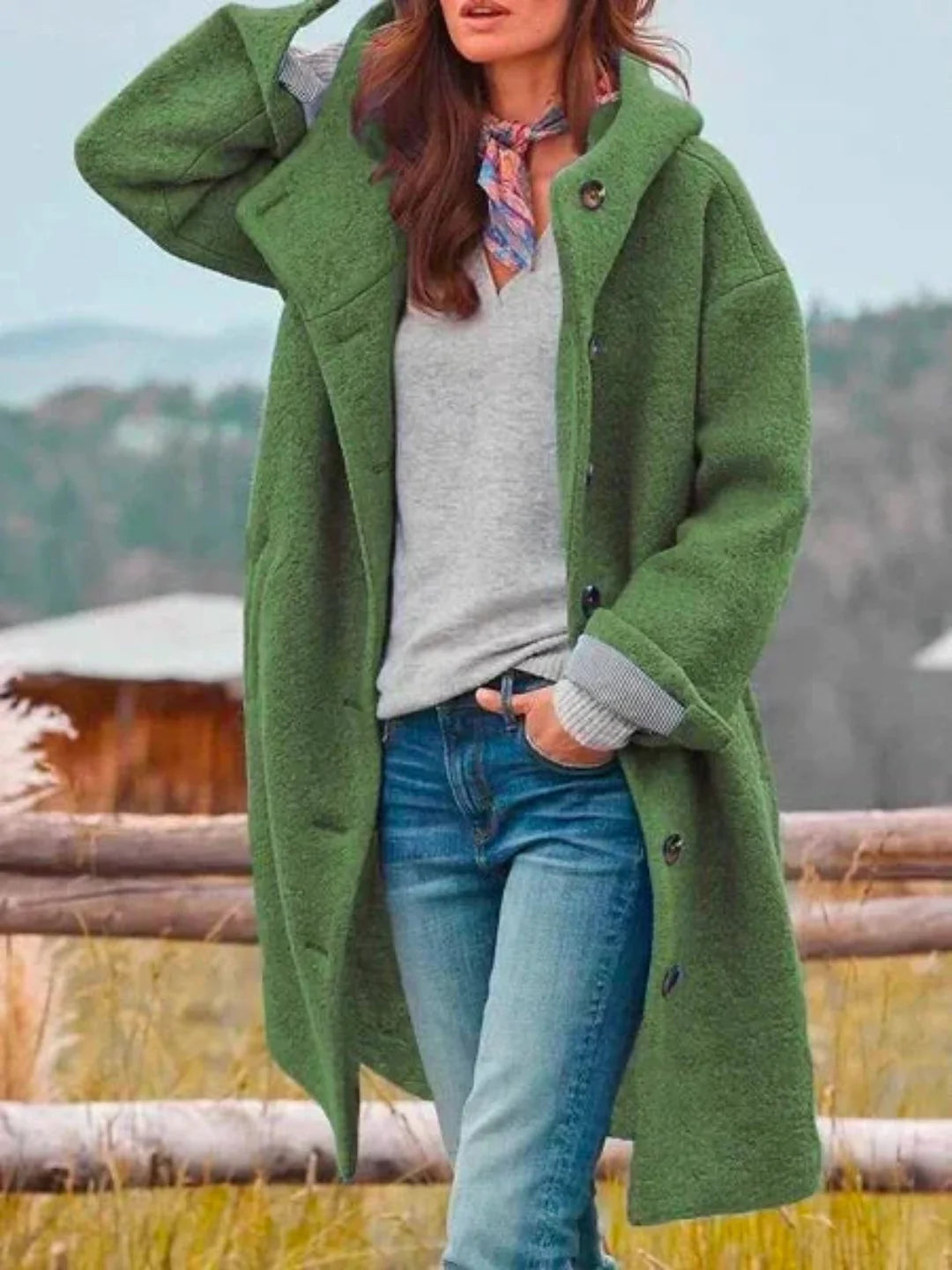 Women's Hooded Coat – Textured Fabric Autumn Winter