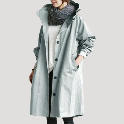 Women's Long Button-Up Coat in Gray