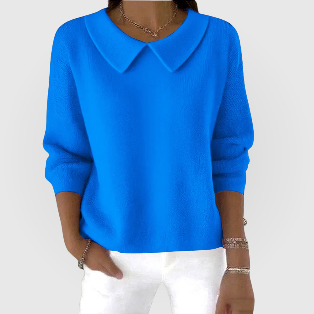 Women's Peter-Pan-Collar Jumper – Plain Knit Long Sleeves