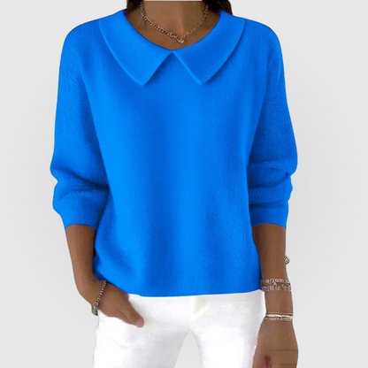 Women's Peter-Pan-Collar Jumper – Plain Knit Long Sleeves