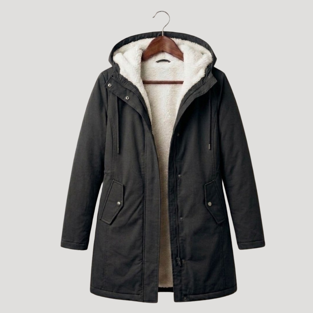 Women's Long Hooded Lined Parka in Black