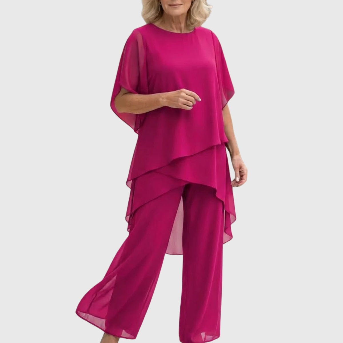 Women's Palazzo Trouser Set – Draped Top & Wide Leg Trousers
