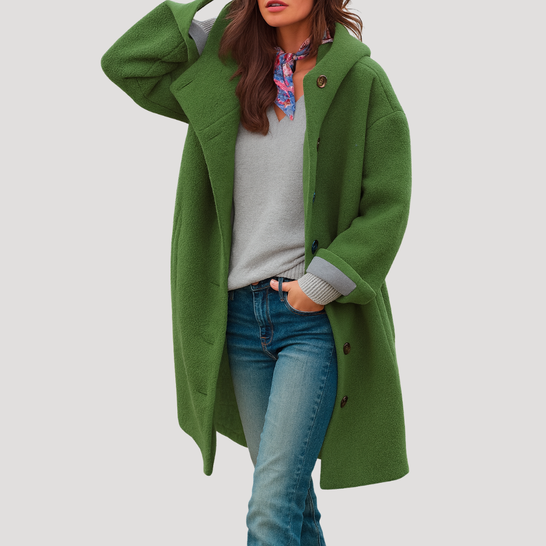 Women's Hooded Button Coat in Green