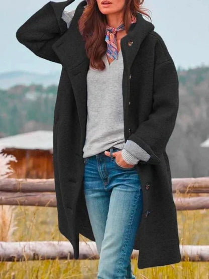 Women's Hooded Coat – Textured Fabric Autumn Winter
