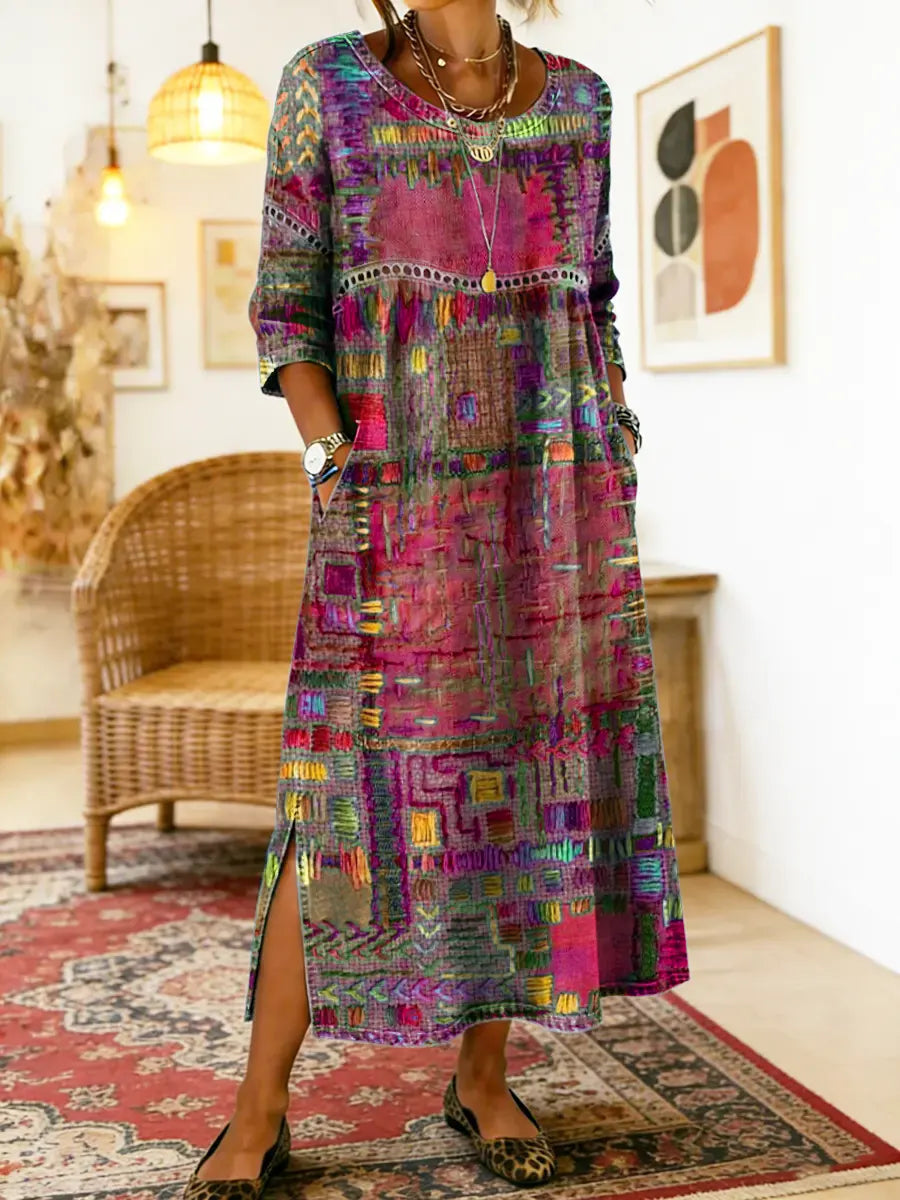 Women's Patchwork Denim Dress – Loose Denim Dress, Plus Sizes