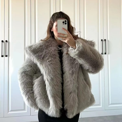 Women's Faux Fur Jacket – Oversized Shaggy Faux Fur Cropped Coat