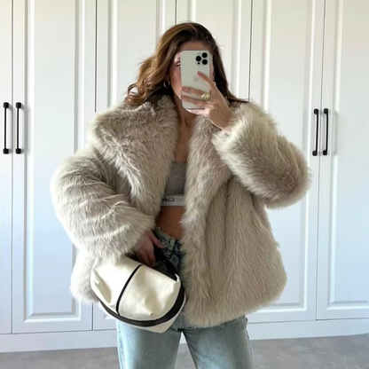 Women's Faux Fur Jacket – Oversized Shaggy Faux Fur Cropped Coat