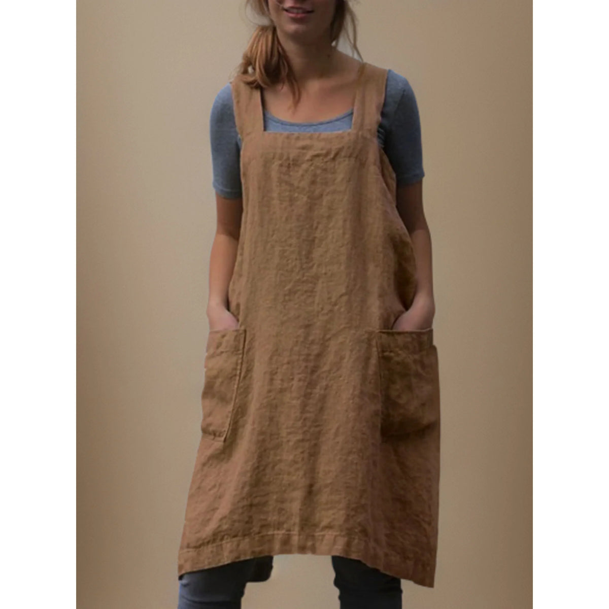 Women's Pinafore Dress with Pockets – Comfortable Dress, Plus Sizes