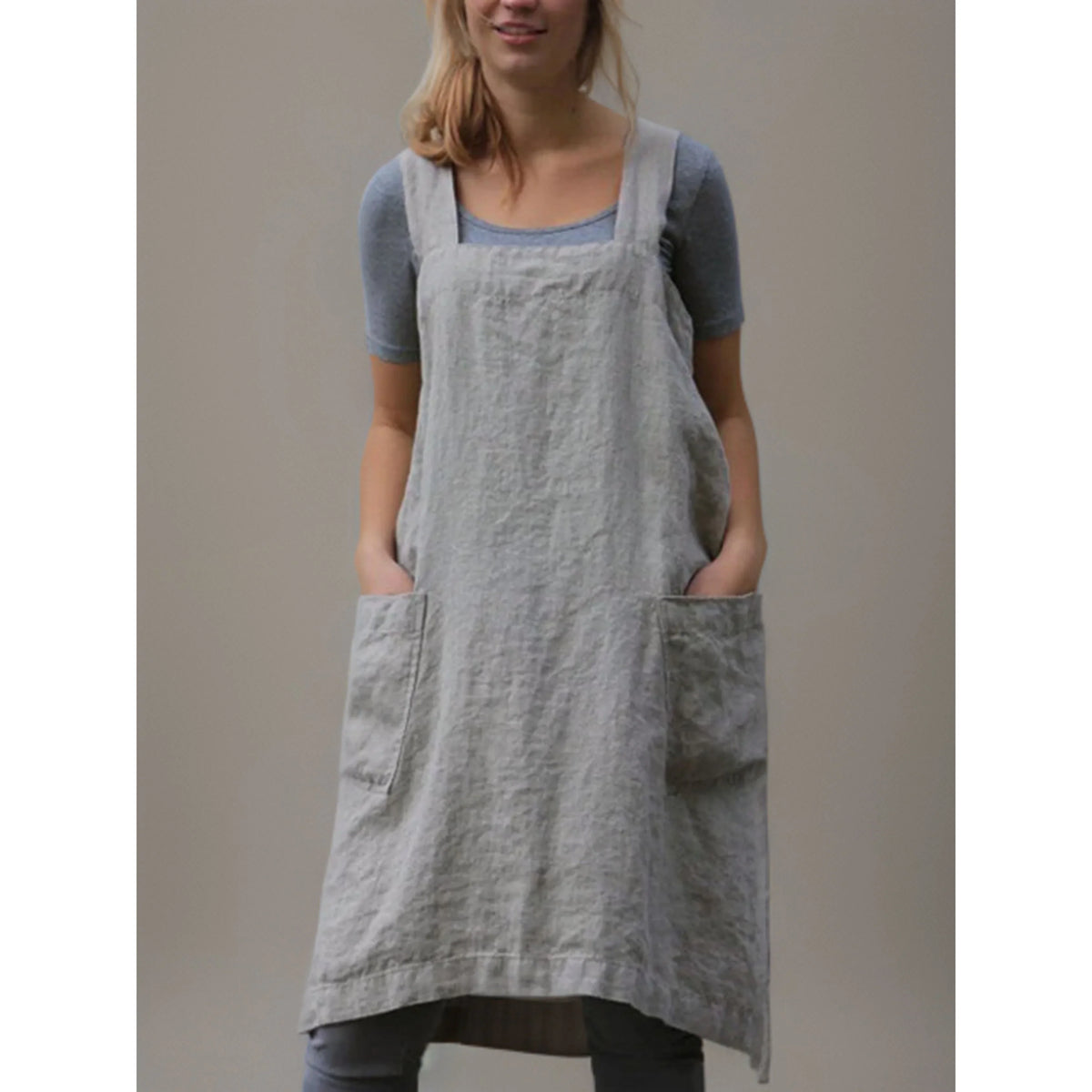 Women's Pinafore Dress with Pockets – Comfortable Dress, Plus Sizes