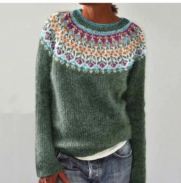 Women's Oversized Jacquard Sweater in Green Floral