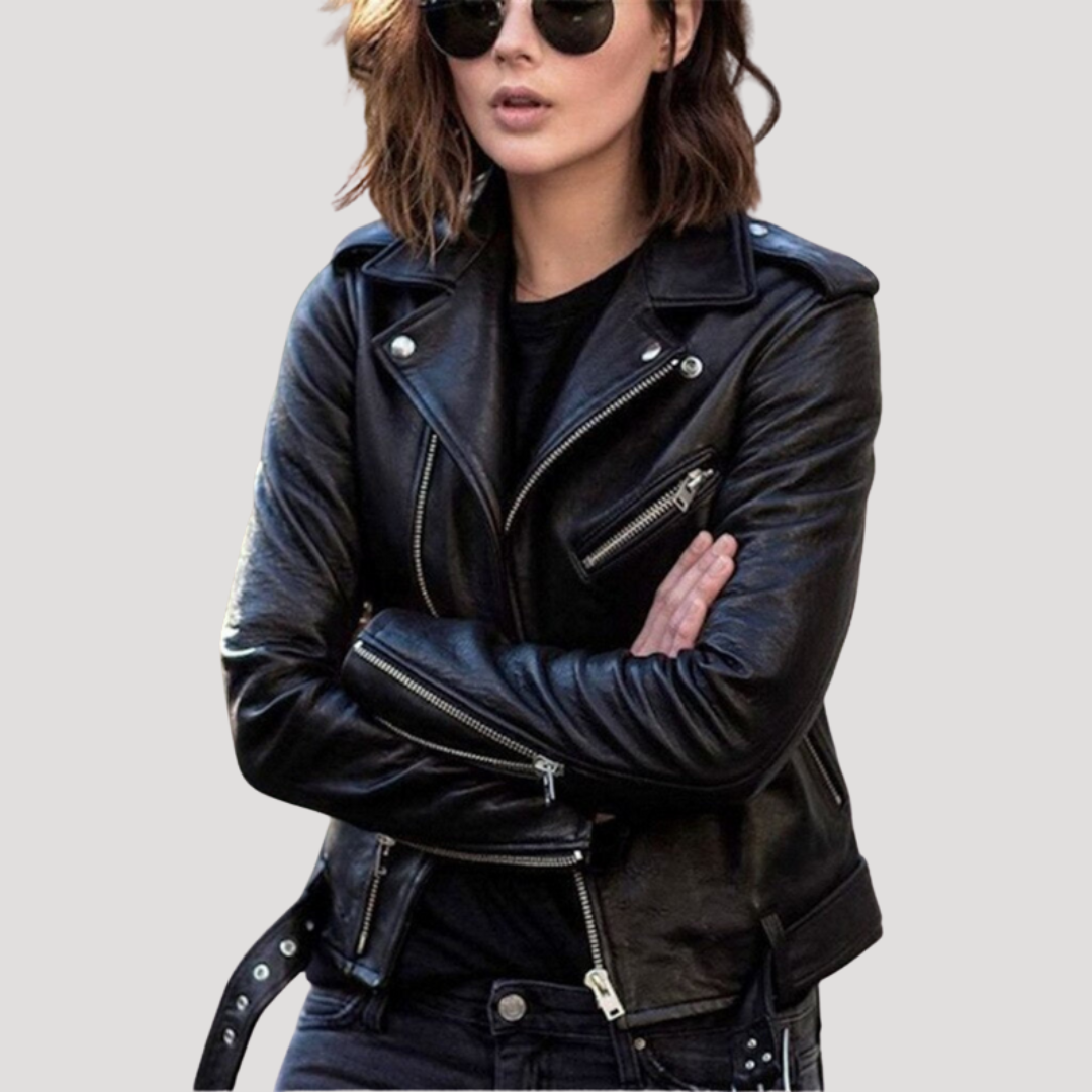 Women's Zip-Front Biker Jacket in Black