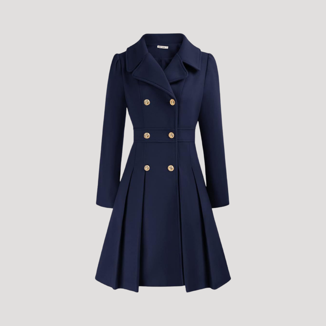 Women's Double-Breasted Coat in Dark Blue