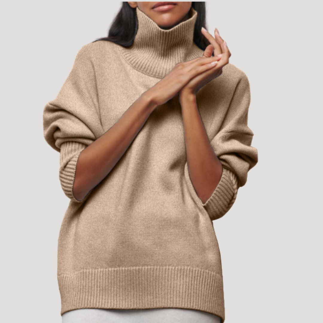 Women's Oversized High-Neck Sweater in Khaki