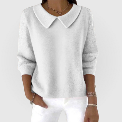 Women's Peter-Pan-Collar Jumper – Plain Knit Long Sleeves