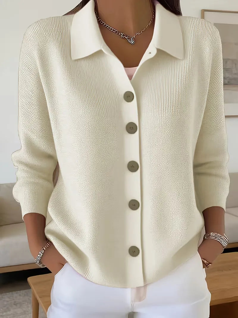 Women's Shirt-Collar Cardigan – Fine Knit Buttoned