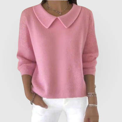 Women's Peter-Pan-Collar Jumper – Plain Knit Long Sleeves