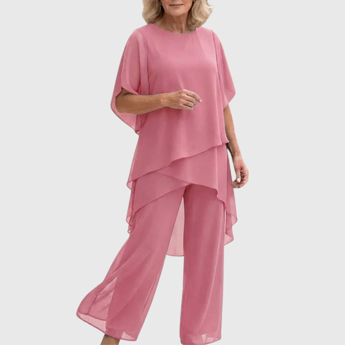 Women's Palazzo Trouser Set – Draped Top & Wide Leg Trousers