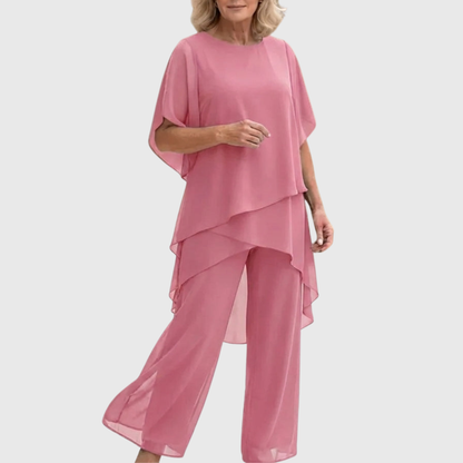 Women's Palazzo Trouser Set – Draped Top & Wide Leg Trousers