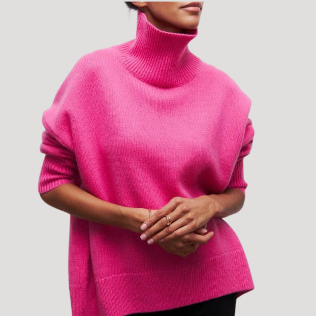 Women's Oversized High-Neck Sweater in Pink