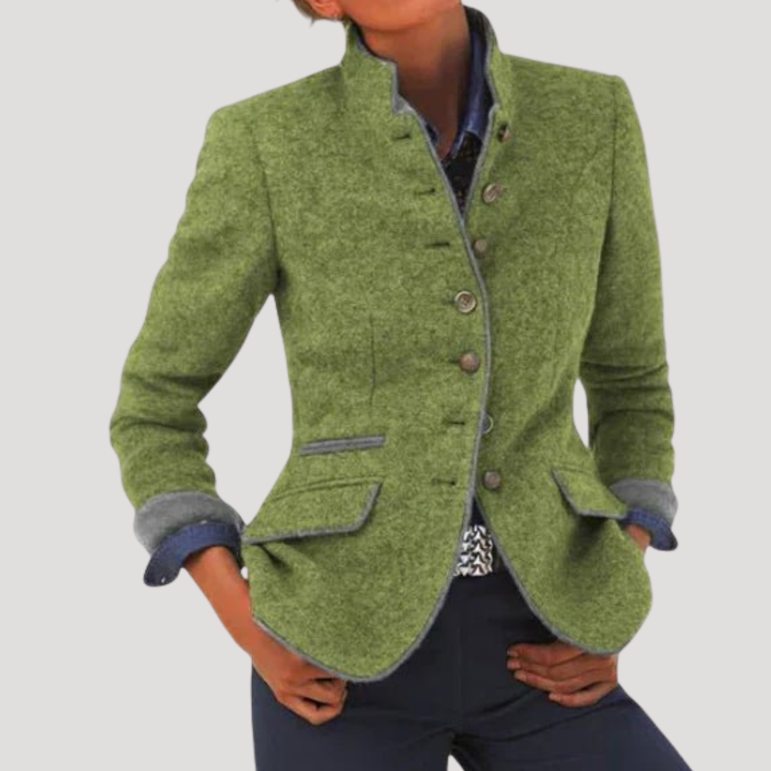 Women's Vintage Stand-Collar Blazer in Green