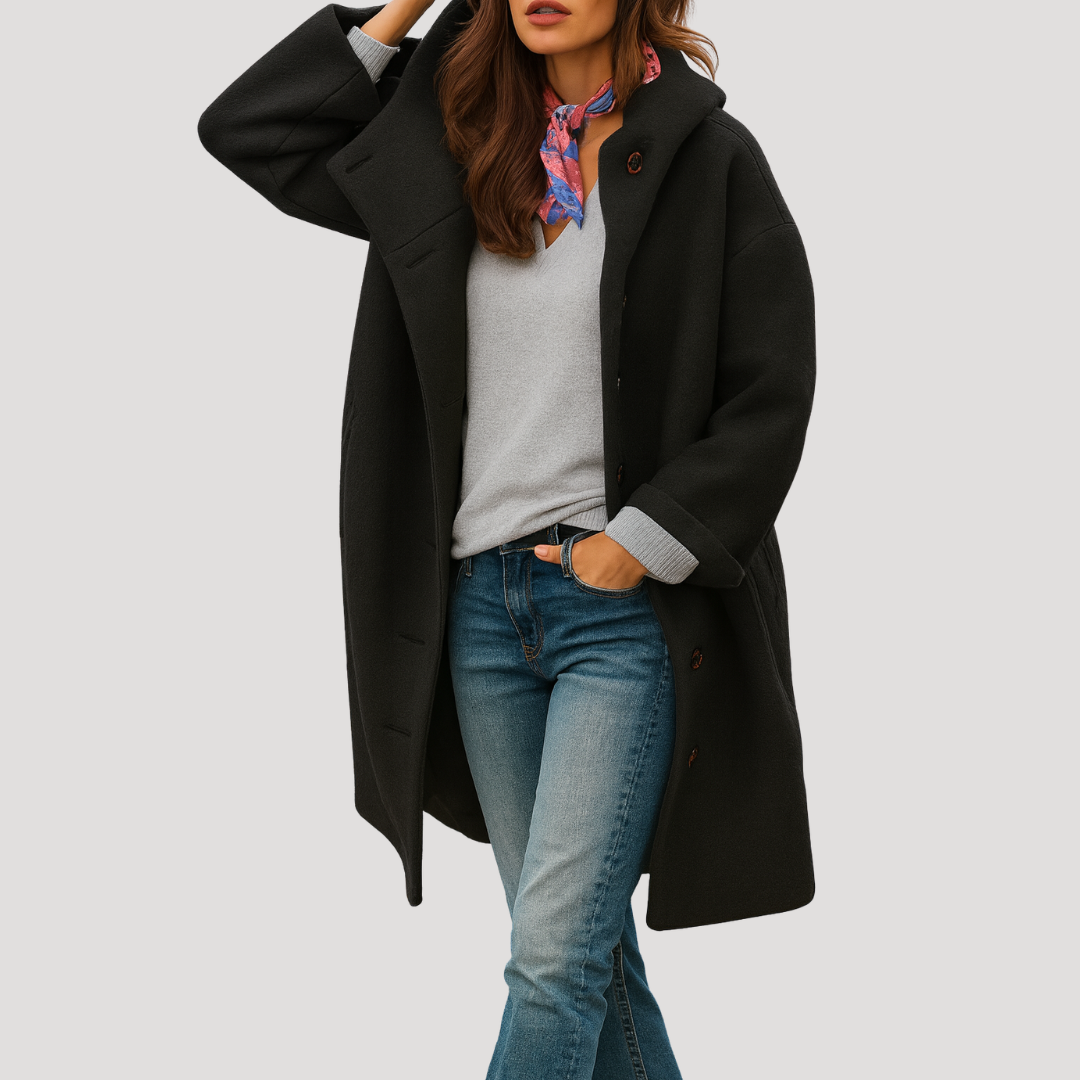 Women's Hooded Coat – Buttoned Comfortable Autumn Winter