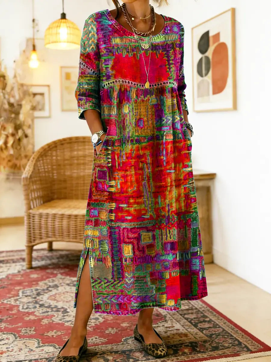 Women's Patchwork Denim Dress – Loose Denim Dress, Plus Sizes