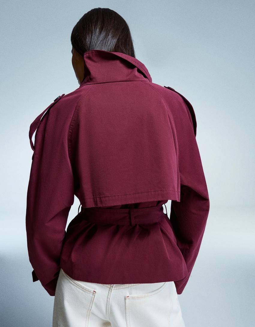 Women's Short Double-Breasted Trench Coat – Belted Trench