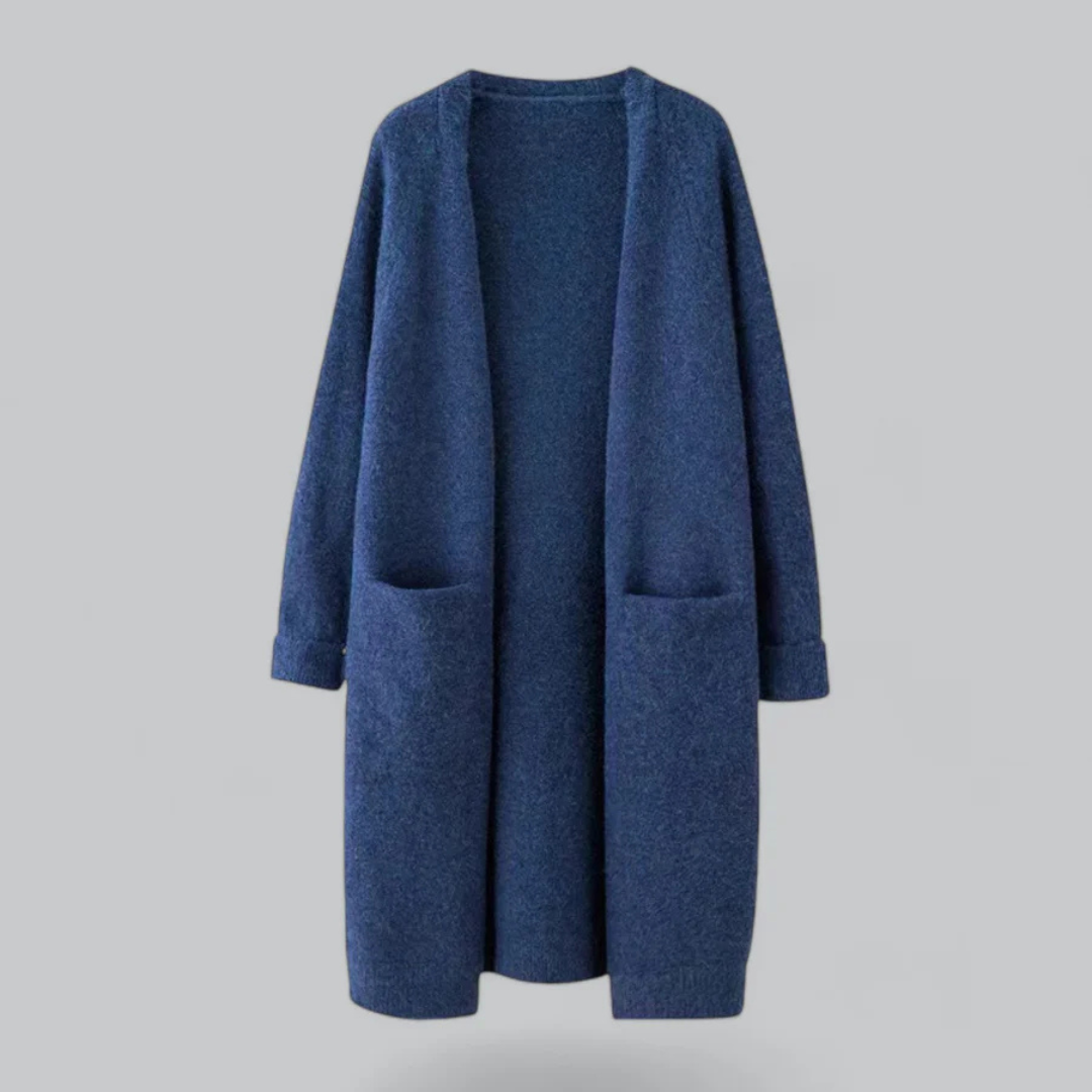 Women's Long Open-Front Cardigan with Pockets in Royal Blue
