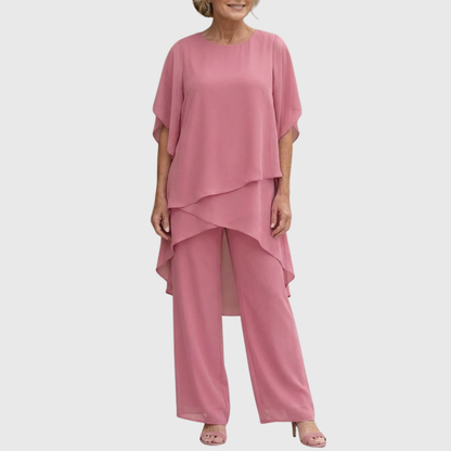 Women's Palazzo Trouser Set – Draped Top & Wide Leg Trousers