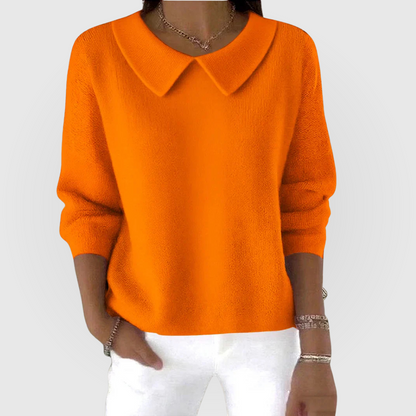 Women's Peter-Pan-Collar Jumper – Plain Knit Long Sleeves
