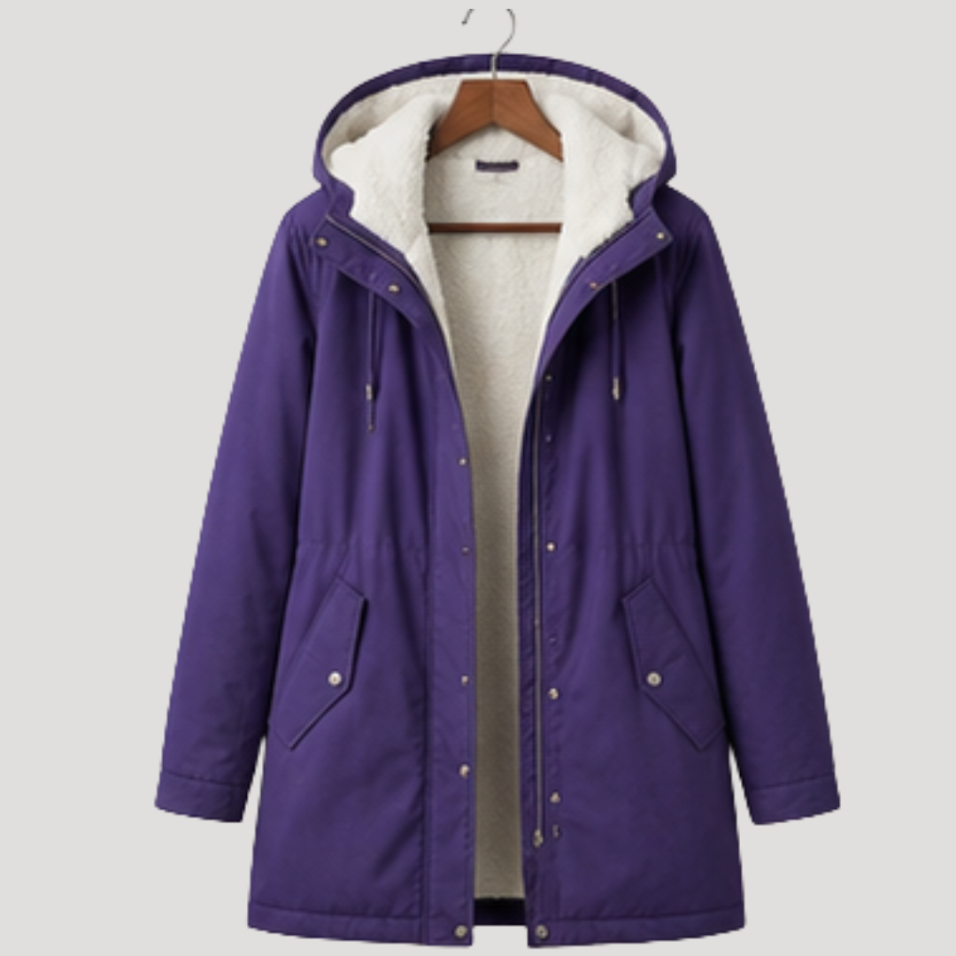 Women's Long Hooded Lined Parka in Purple