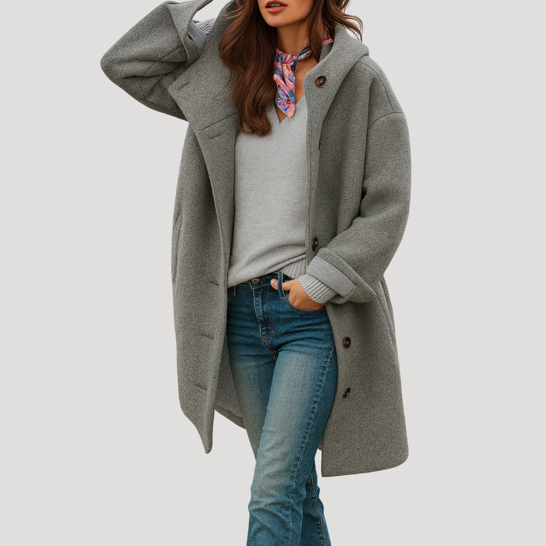 Women's Hooded Button Coat in Gray