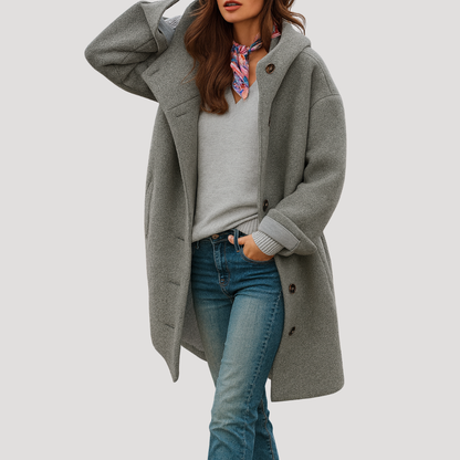Women's Hooded Button Coat in Gray