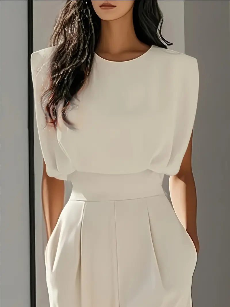 Women's Elegant Wide Leg Jumpsuit – Draped Jumpsuit