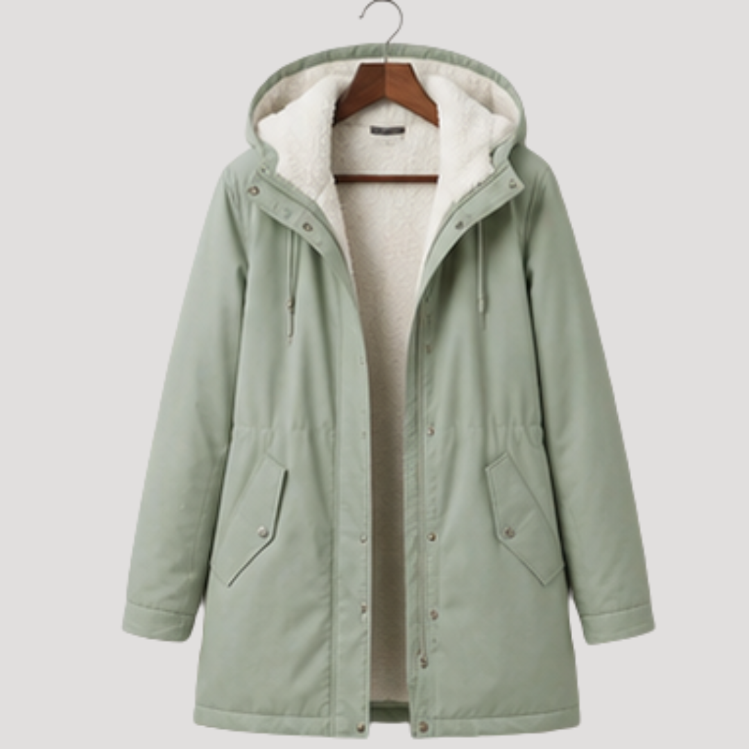 Women's Long Hooded Lined Parka in Mint Green