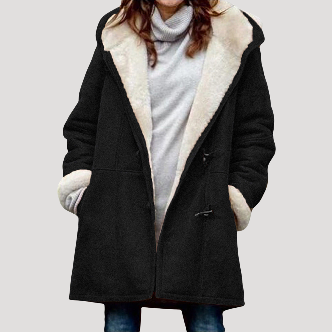 Women's Duffle Coat with Contrast Lining in Black