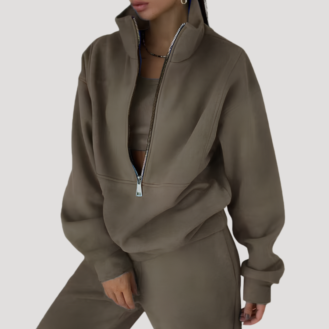 Women's Jogging Set – Half-Zip Sweatshirt and Trousers Tracksuit