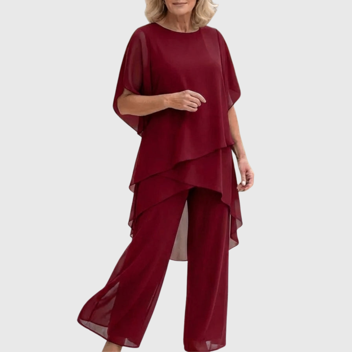 Women's Palazzo Trouser Set – Draped Top & Wide Leg Trousers