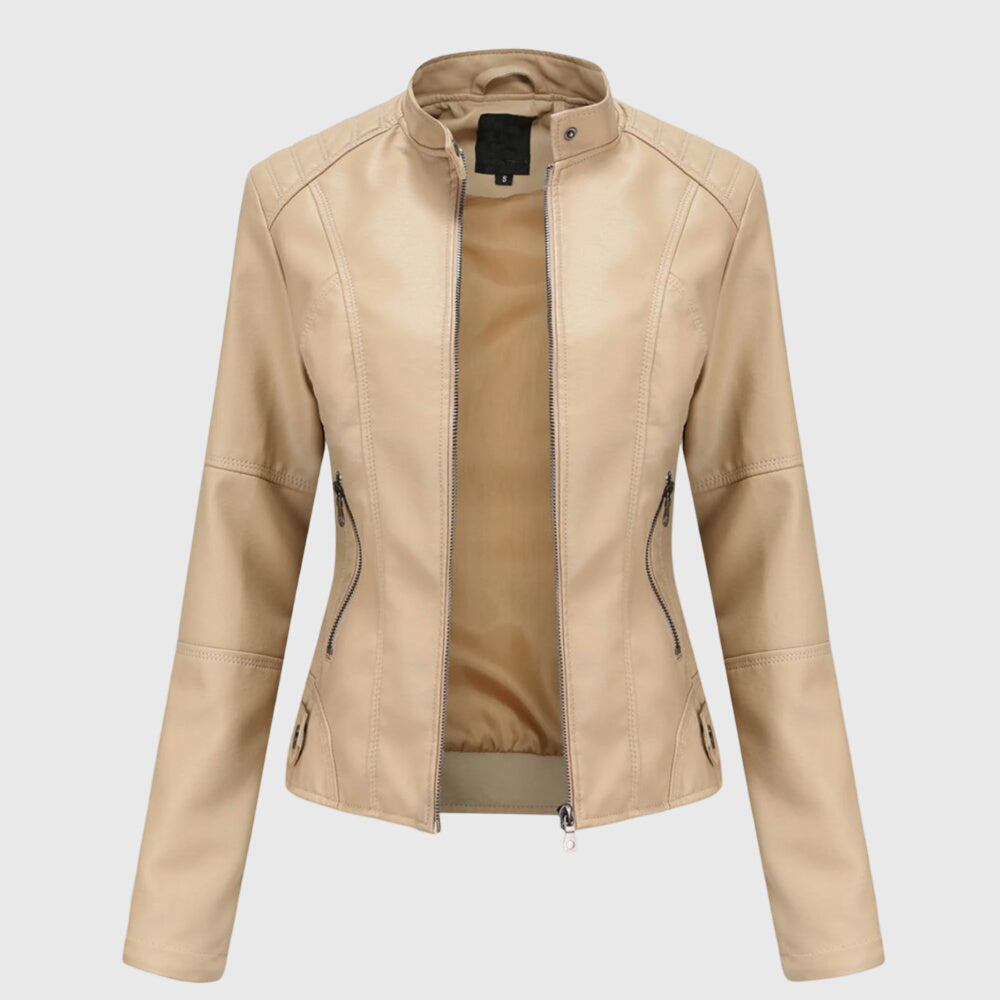 Women's Faux-Leather Jacket – Zipped Stand Collar