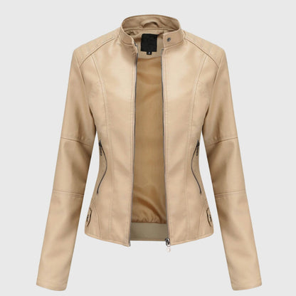 Women's Faux-Leather Jacket – Zipped Stand Collar