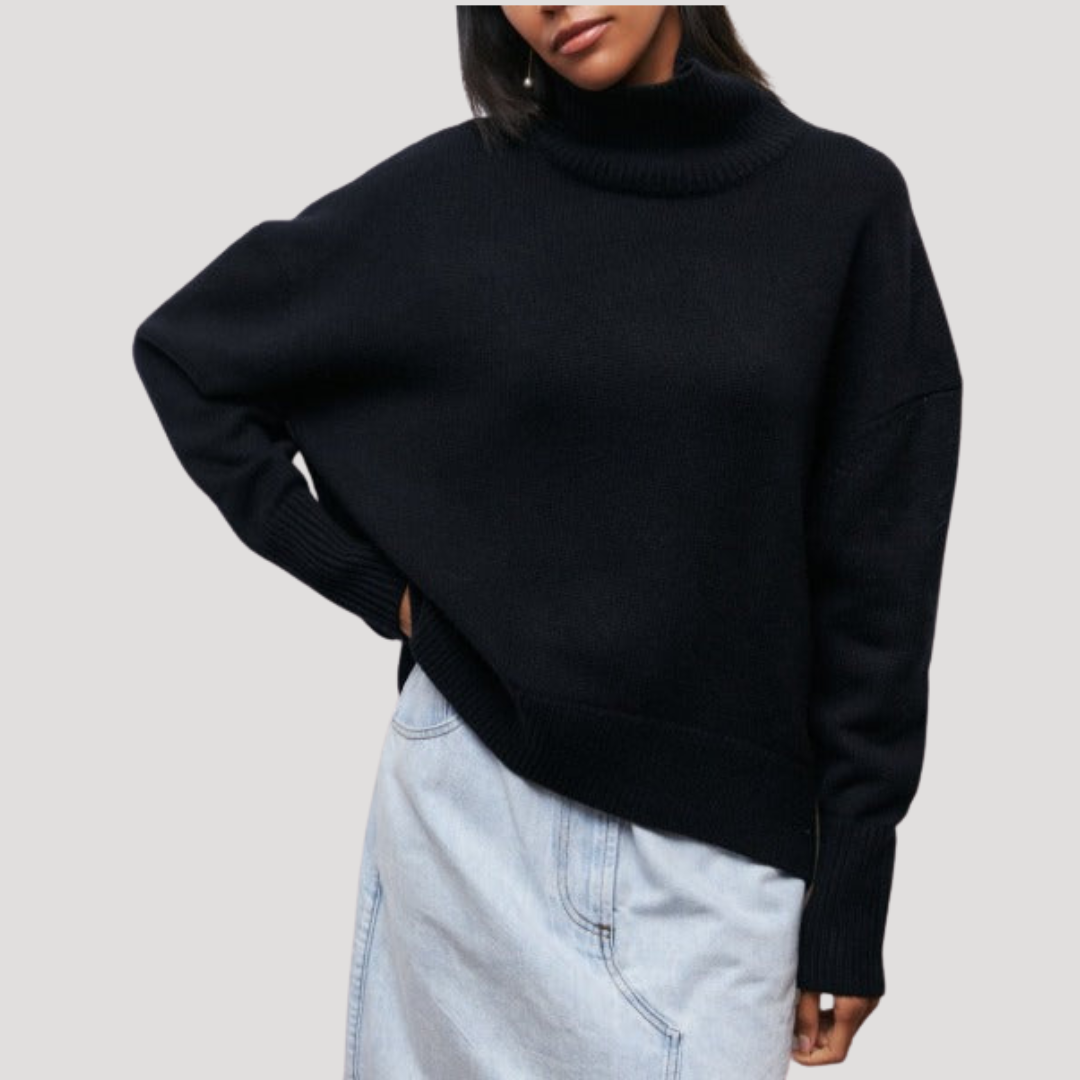 Women's Oversized High-Neck Sweater in Black