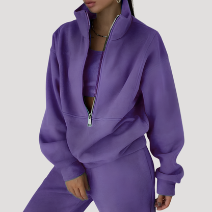 Women's Half-Zip Sweatshirt and Pants Set in Purple