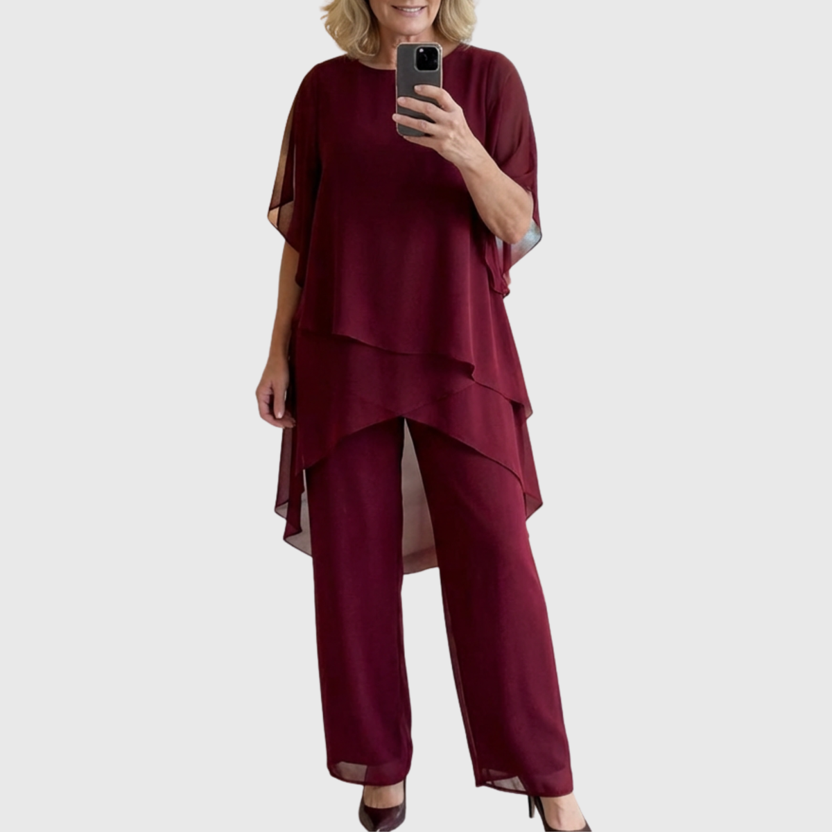 Women's Palazzo Trouser Set – Draped Top & Wide Leg Trousers